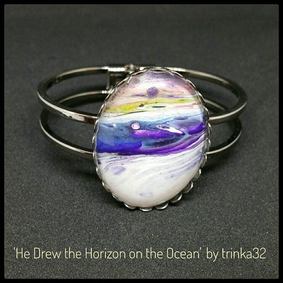 Hinged Bracelet-"He Drew the Horizon on the Ocean" - Picture 2 of 2